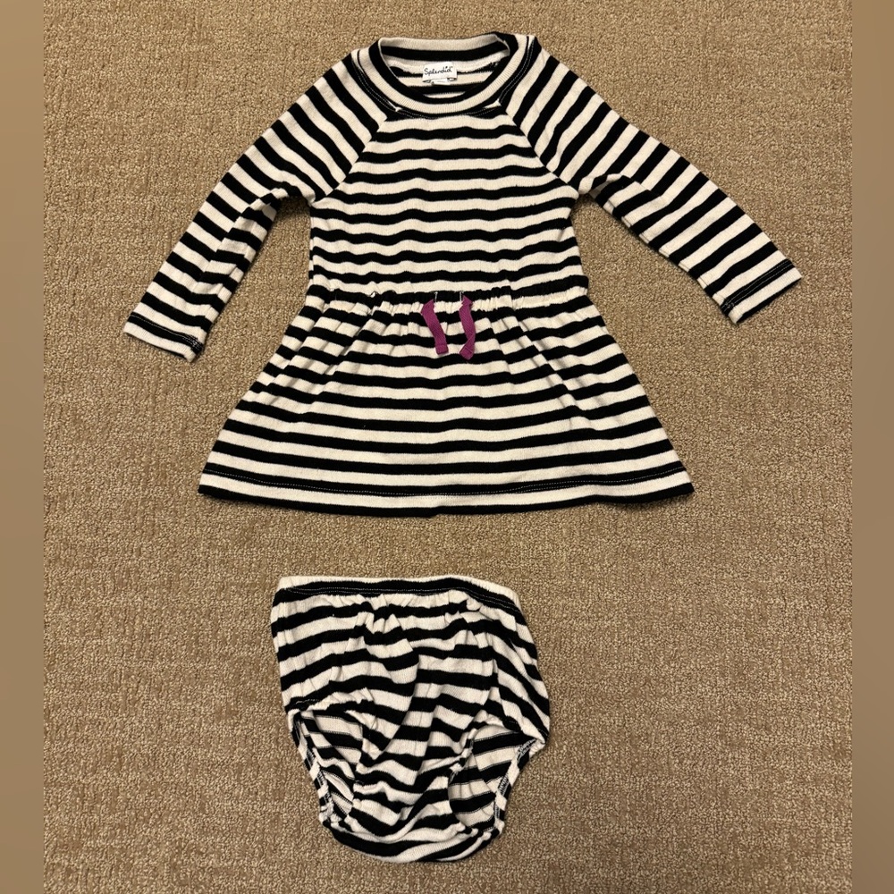 Splendid C’est La Vie Black/White Long Lseeve Stripe Dress & Bloomers Set